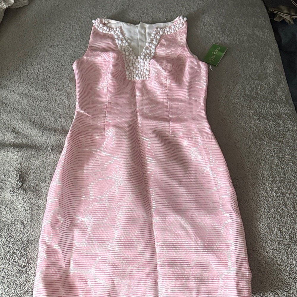 Lilly Pulitzer Pink Textured Dress with Pearl Accents NWT